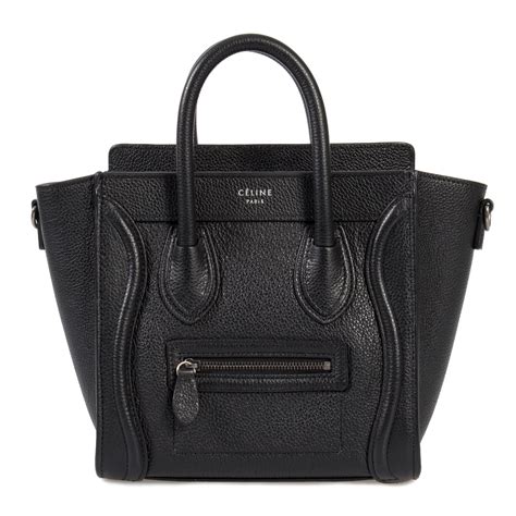 celine nano luggage black baby drummed calfskin bag